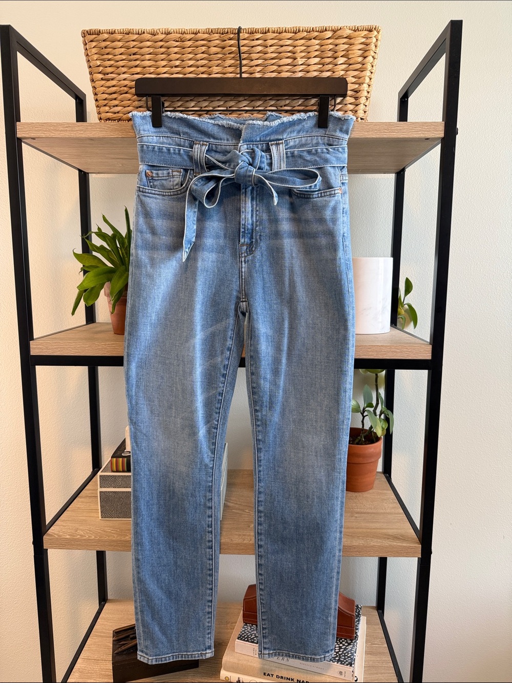7 For All Mankind High-Rise Ankle Skinny Self Tie Raw Waistband Jeans, 27